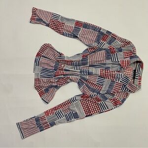 Tommy Hilfiger Red and Blue Geometric Long Sleeve Top